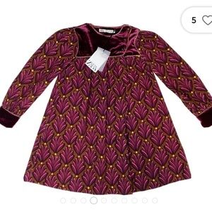 Zara Girls Kids LIMTED EDITION Floral Printed Red Velvet Dress